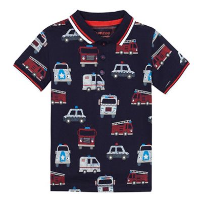 Boys' navy transport print polo shirt